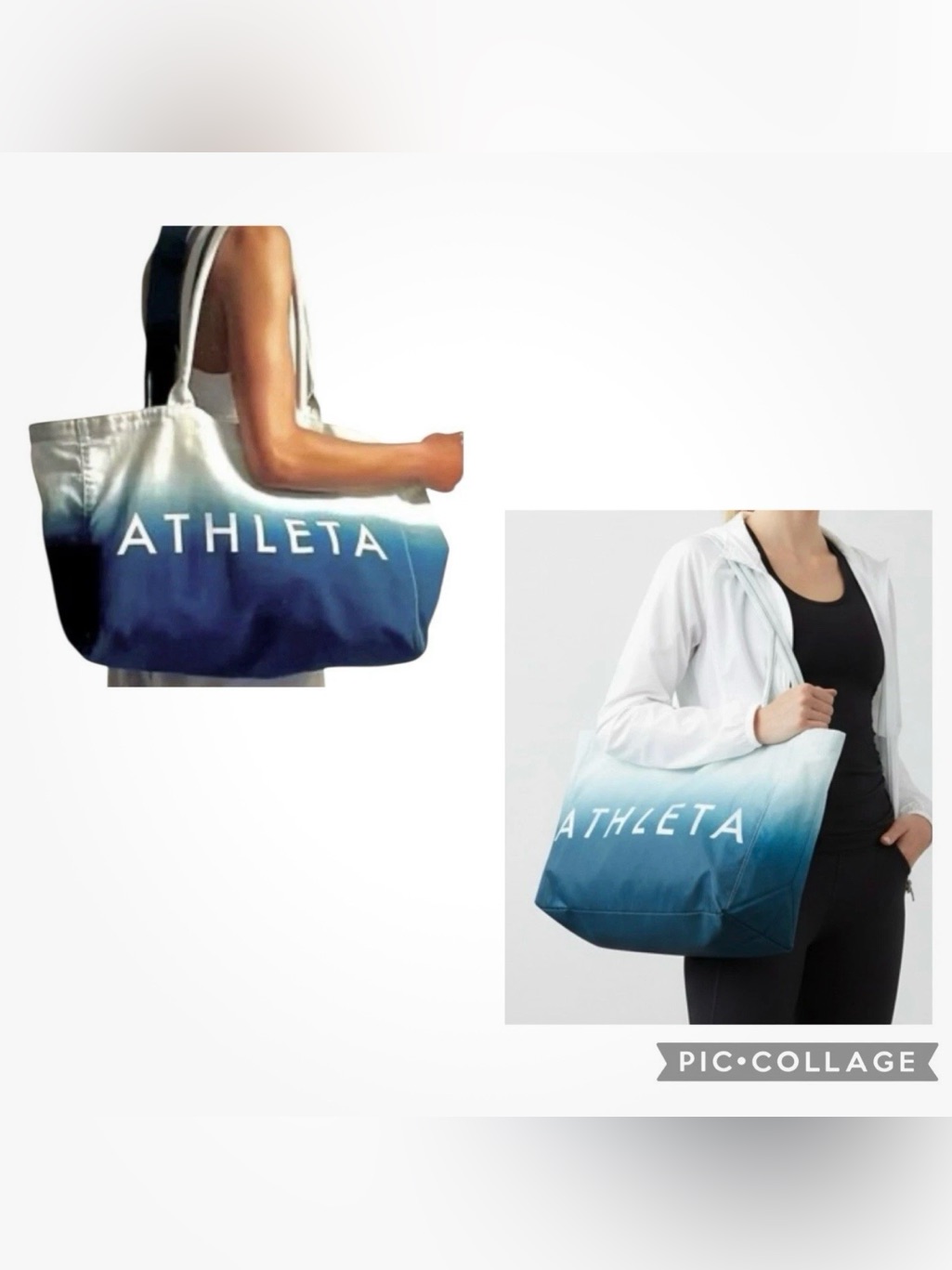 Athleta Women’s Blue Ombr Tote Bag Canvas Shopping Bag 18” X 7” X 12.5”